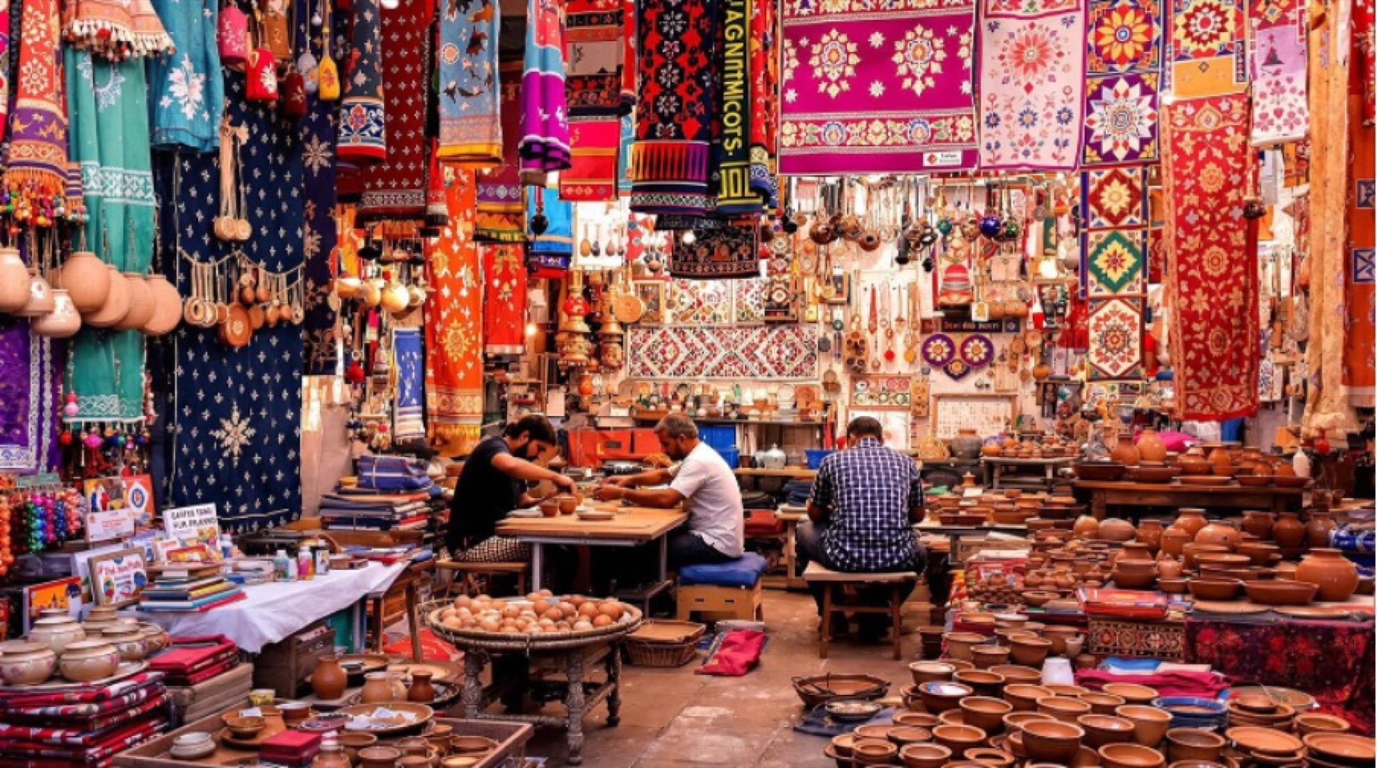 People buying produce at an open-air market